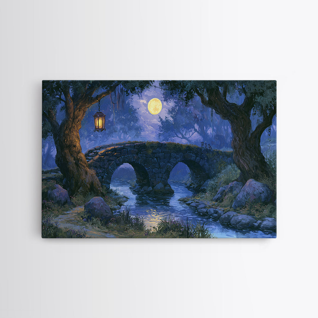 Lantern Lit Bridge Canvas Print, Fairy Tale Art, Whimsical Wall Art, Living Room Decor, Fine Art, Storybook, Luxury Decor, FTA-3x2-3