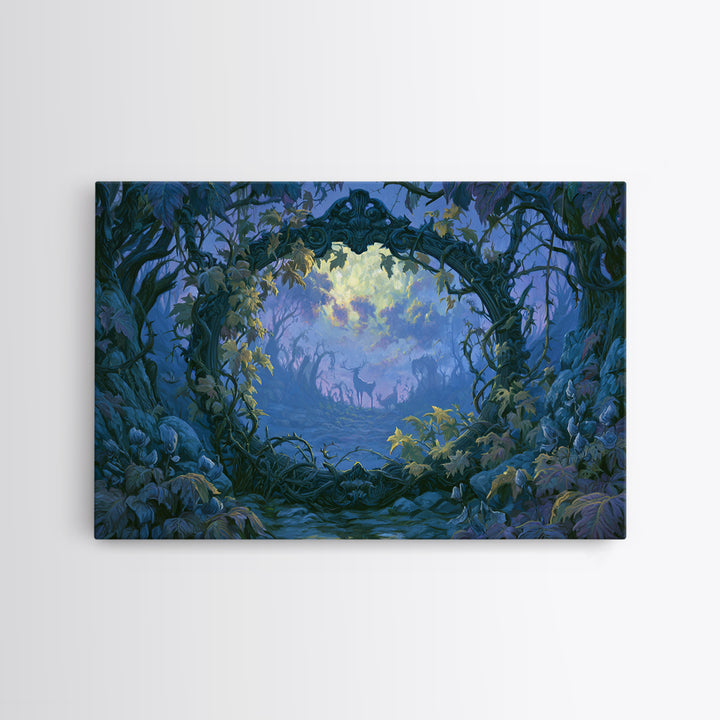 Magic Mirror Framed by Vines and Thorns Canvas Print, Fairy Tale Art, Art Nouveau Print, Living Room Decor, Storybook, FTA-3x2-41