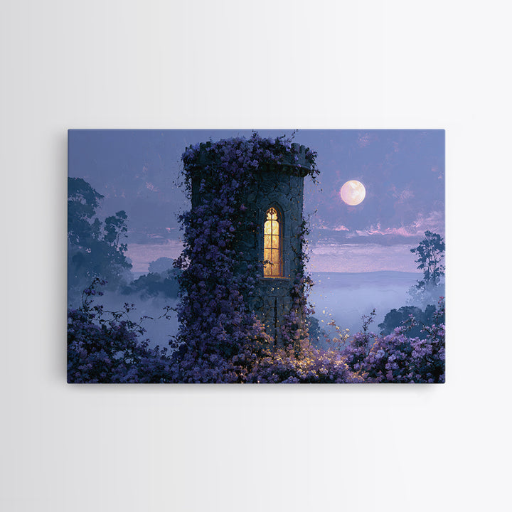 Rose Covered Tower Framed Canvas Print, Fairy Tale Art, Folk Art, Living Room Decor, Fine Art, Storybook, Modern Decor, FTA-3x2-46