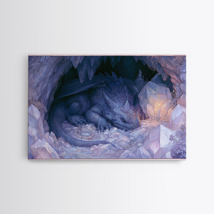 Sleeping Dragon in a Cave of Crystals Canvas Print, Fairy Tale Art, Kids Room Decor, Living Room Decor, Abstract Art, Storybook, FTA-3x2-52