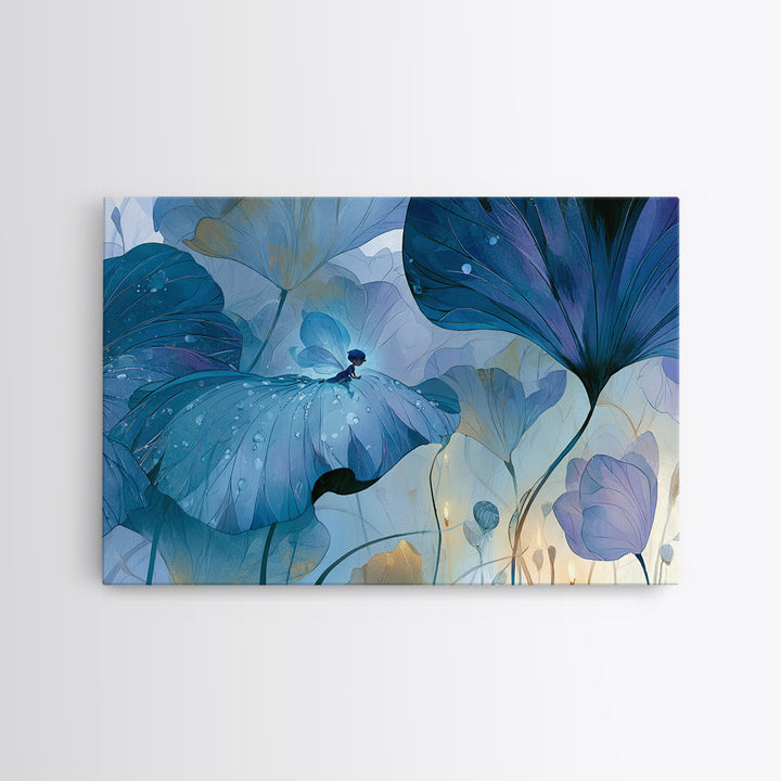 Tiny Fairy Resting on a Dew Covered Framed Canvas Print, Fairy Tale Art, Art Deco, Living Room Decor, Fine Art, Storybook, FTA-3x2-59