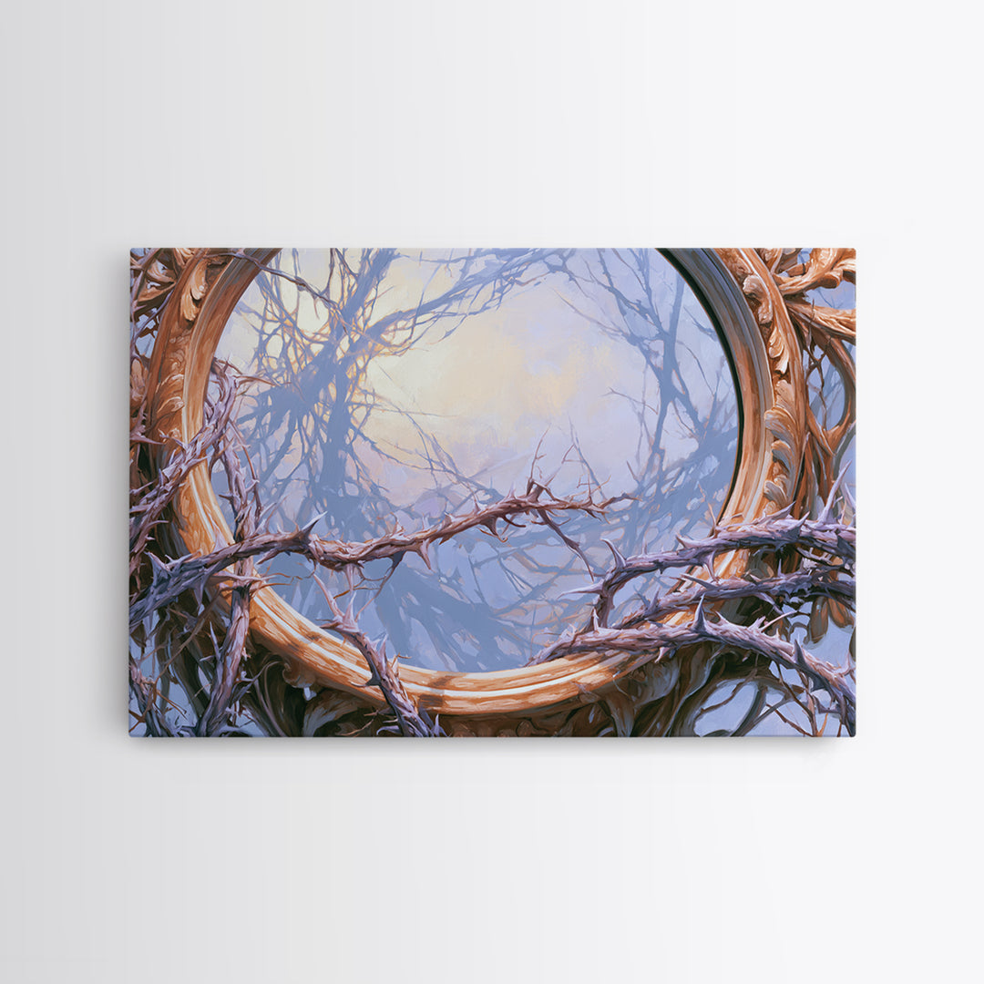 Magic Mirror Framed by Vines and Thorns Canvas Print, Fairy Tale Art, Art Nouveau Print, Living Room Decor, Storybook, FTA-3x2-65