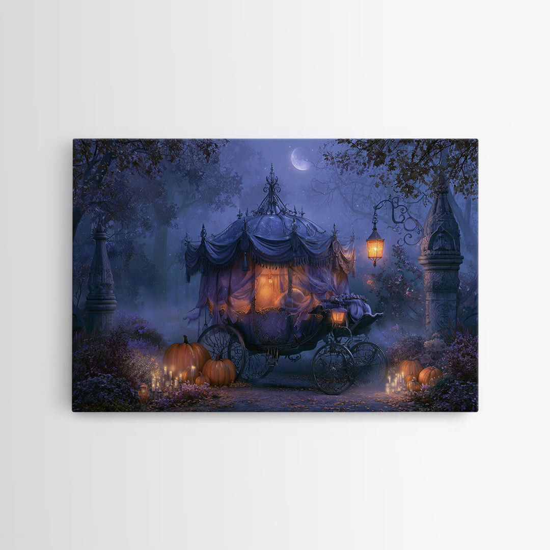 Pumpkin Carriage under Midnight Sky Canvas Print, Fairy Tale Art, Minimalist Decor, Living Room Decor, Fine Art, Storybook, FTA-3x2-68