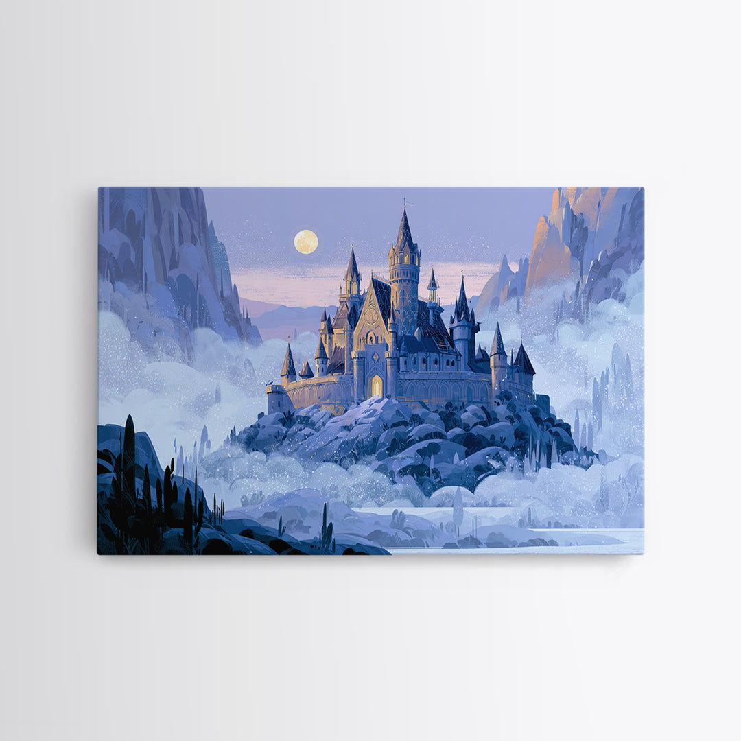 Storybook Castle on a Misty Hill Framed Canvas Print, Fairy Tale Art, Fairy Art, Living Room Decor, Fine Art, Storybook, FTA-3x2-78