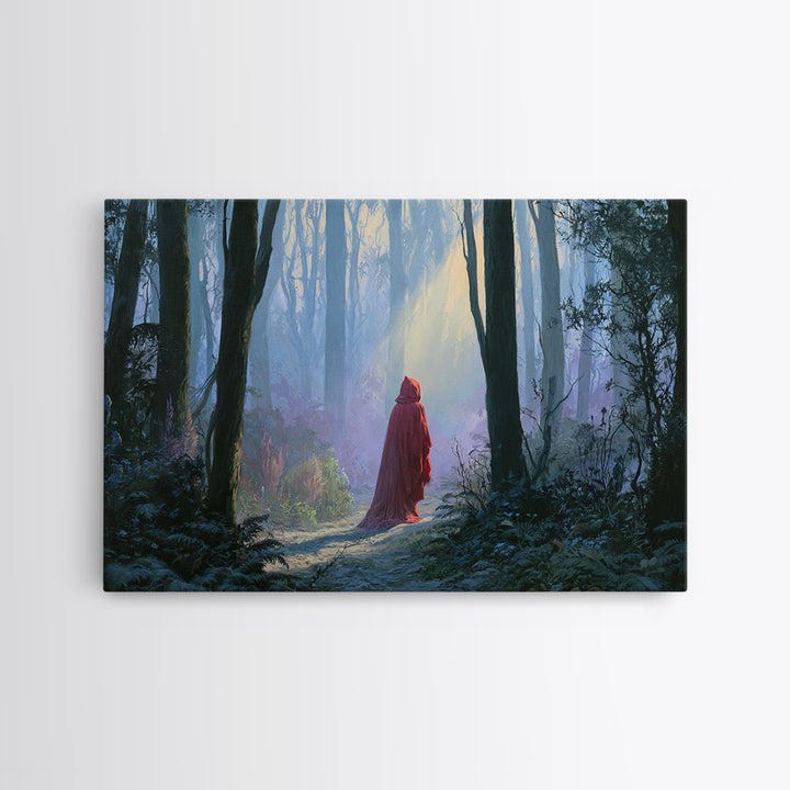 Red Cloak Figure Walking Through Dark Woods Canvas Print, Fairy Tale Art, Wall Decor, Living Room Decor, Fine Art, Storybook, FTA-3x2-84