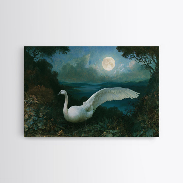White Swan Transformation Scene Framed Canvas Print, Fairy Tale Art, Boho Wall Art, Living Room Decor, Oil Painting, Storybook, FTA-3x2-91