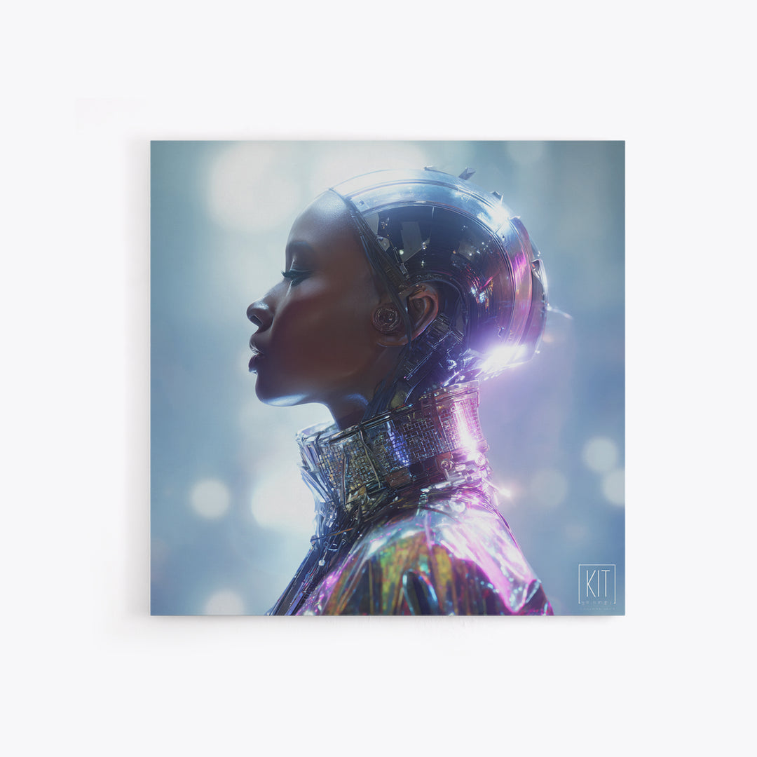 Futuristic Fashion Portrait Framed Canvas Print, Futuristic Art, Ai Art, Living Room Decor, Fine Art, Future, Digital Poster, FUT-1x1-33