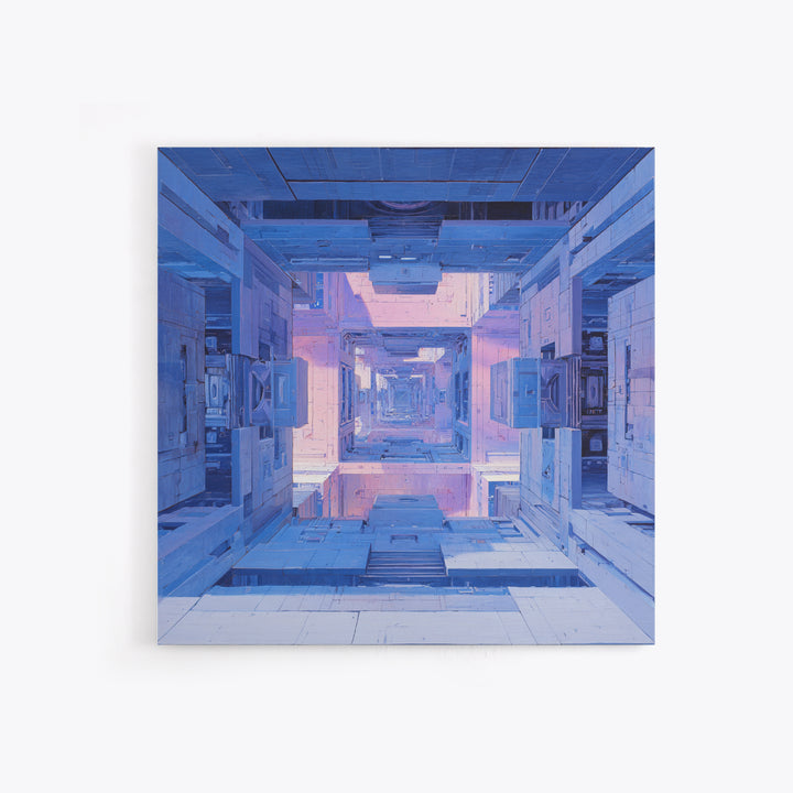 White and Blue Utopian Megastructure Canvas Print, Futuristic Art, Canvas Wall Art, Living Room Decor, Watercolor Art, Future, FUT-1x1-36