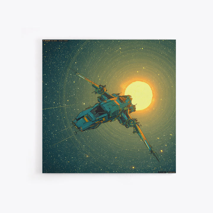 Solar Sail Ship Crossing Star Filled Space Framed Canvas Print, Futuristic Art, Mid Century Modern, Living Room Decor, Future, FUT-1x1-41