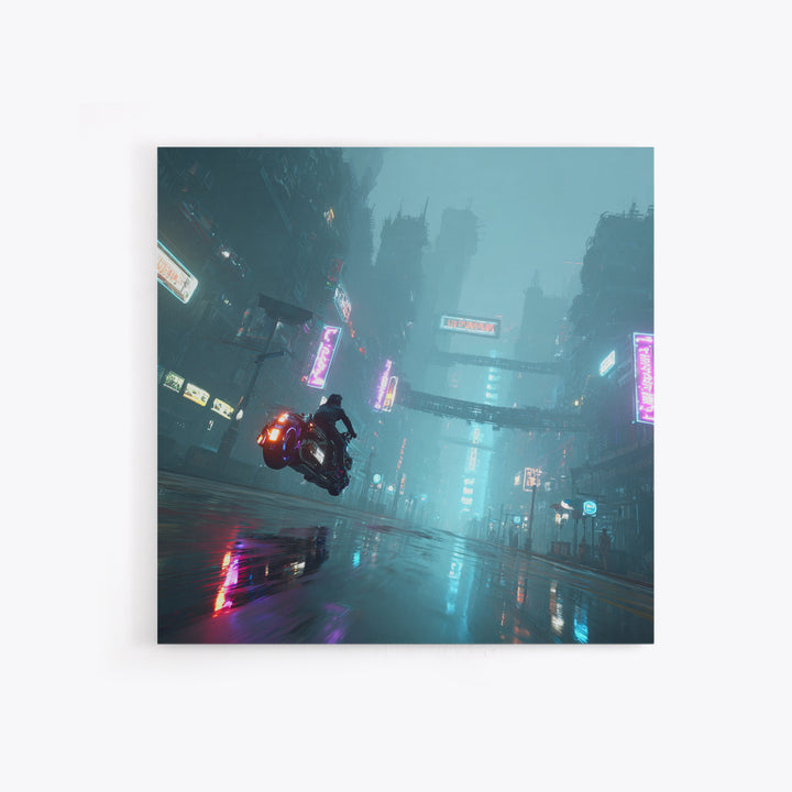 High Speed Hover Bike Trail of Light Framed Canvas Print, Futuristic Art, Cyberpunk Decor, Living Room Decor, Fine Art, Future, FUT-1x1-68