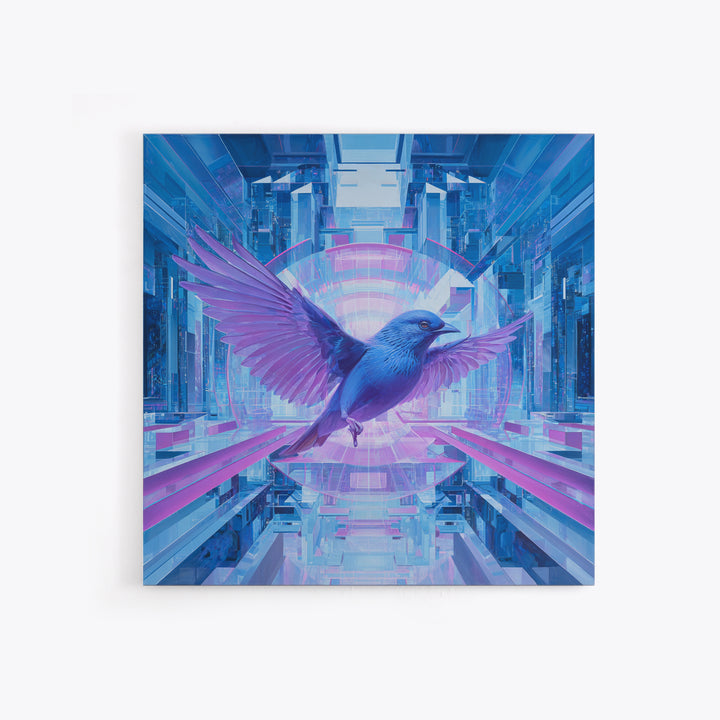Futurist Bird Made of Panels and Light Framed Canvas Print, Futuristic Art, Statement Artwork, Living Room Decor, Future, FUT-1x1-70
