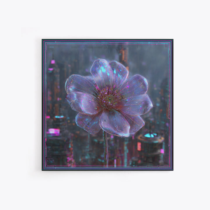 Holographic Flower Rendered Framed Canvas Print, Futuristic Art, Home Decor, Living Room Decor, Future, Unique Wall Art, FUT-1x1-78