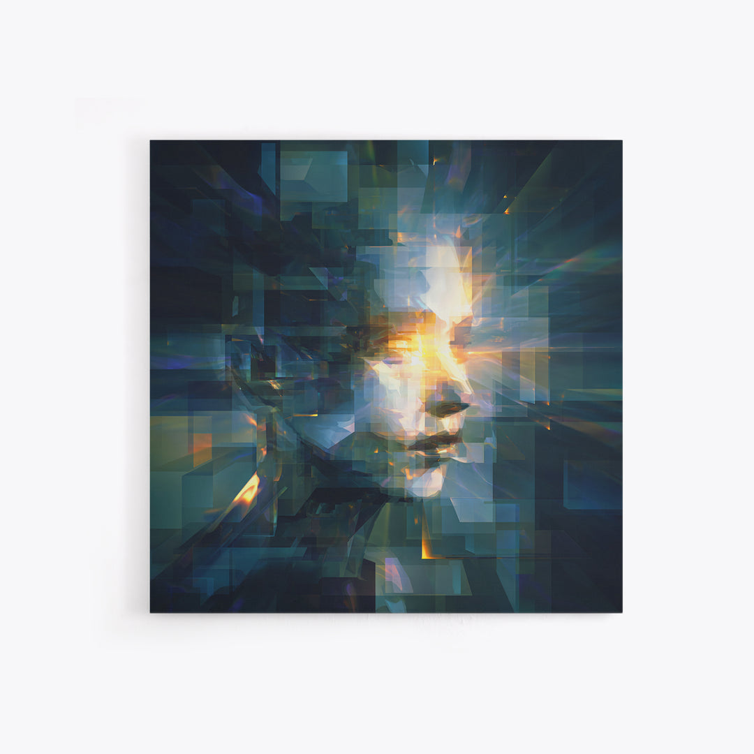 Abstract Ai Face Formed from Light Fragments Canvas Print, Futuristic Art, Printable Wall Art, Living Room Decor, Future, FUT-1x1-98