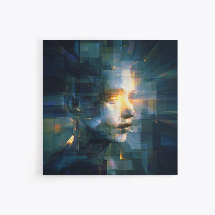 Abstract Ai Face Formed from Light Fragments Canvas Print, Futuristic Art, Printable Wall Art, Living Room Decor, Future, FUT-1x1-98