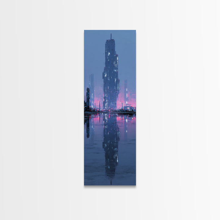 Floating Glass Architecture Above Reflective Water Canvas Print, Futuristic Art, Modern Decor, Living Room Decor, Future, FUT-1x3-15