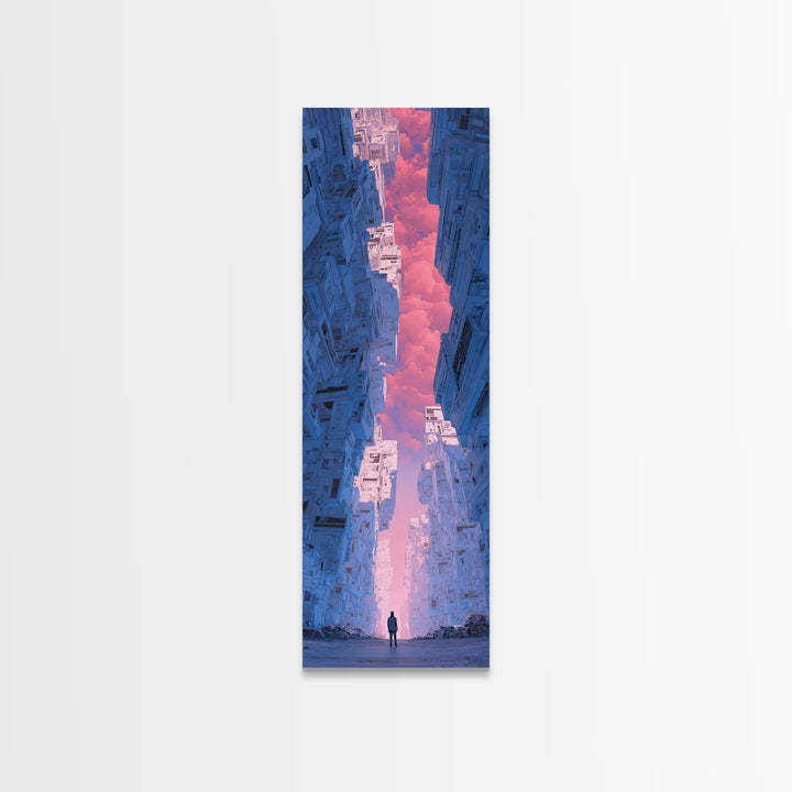 White and Blue Utopian Megastructure Framed Canvas Print, Futuristic Art, Canvas Painting, Living Room Decor, Fine Art, Future, FUT-1x3-24