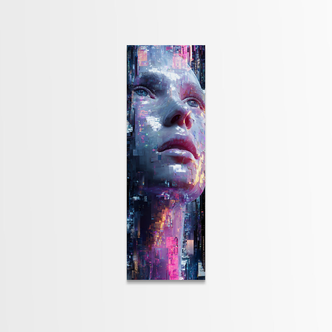 Abstract Ai Face Formed from Light Fragments Framed Canvas Print, Futuristic Art, Digital Art, Living Room Decor, Future, FUT-1x3-62