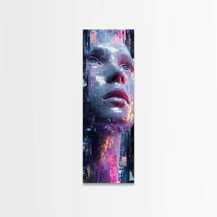 Abstract Ai Face Formed from Light Fragments Framed Canvas Print, Futuristic Art, Digital Art, Living Room Decor, Future, FUT-1x3-62