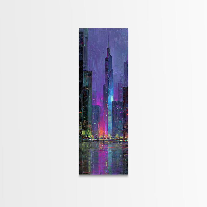 Sleek Chrome City Skyline Canvas Print, Futuristic Art, Digital Art Print, Living Room Decor, Abstract Art, Future, FUT-1x3-85
