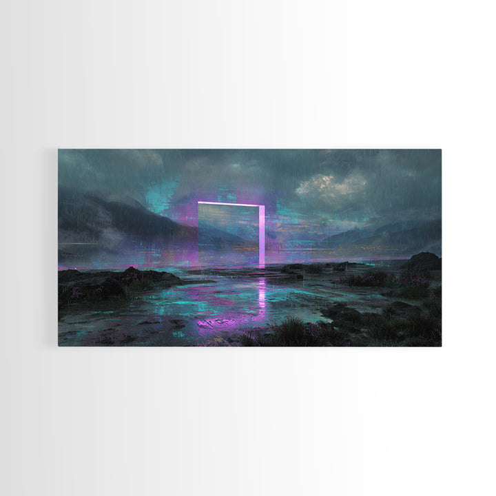 Glowing Geometric Portal Framed Canvas Print, Futuristic Art, Canvas Wall Art, Living Room Decor, Future, Steampunk Decor, FUT-2x1-34