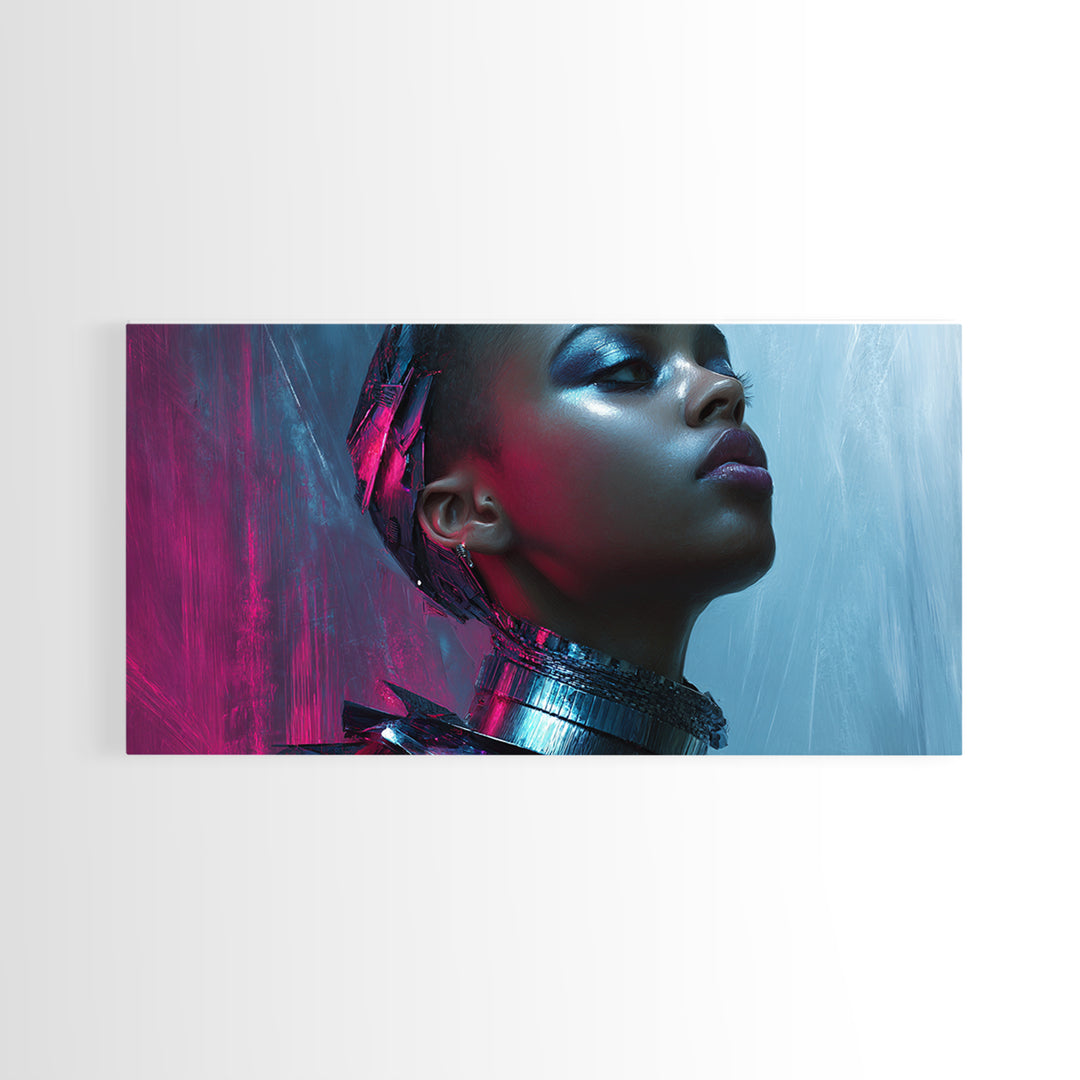 Futuristic Fashion Portrait Canvas Print, Futuristic Art, Space Art, Living Room Decor, Oil Painting, Future, Minimalist Decor, FUT-2x1-53