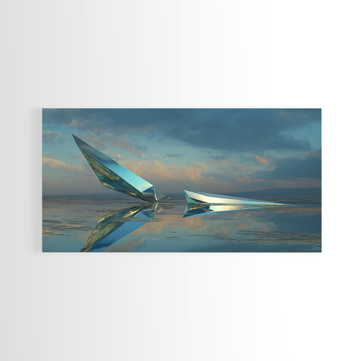 Chrome Abstract Sculpture Canvas Print, Futuristic Art, Unique Home Decor, Living Room Decor, Abstract Art, Future, FUT-2x1-63