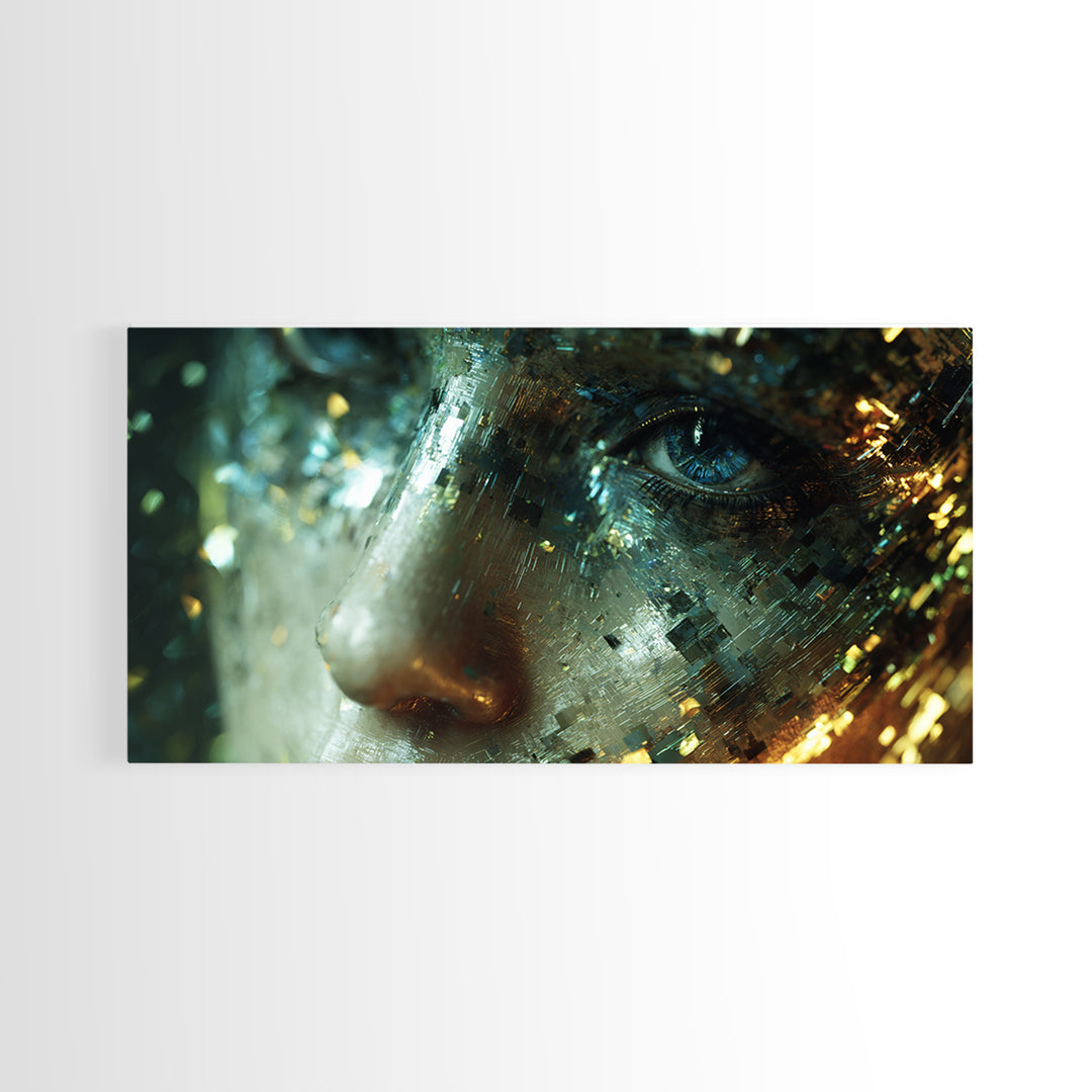 Abstract Ai Face Formed from Light Fragments Canvas Print, Futuristic Art, Extra Large Wall Art, Living Room Decor, Future, FUT-2x1-70