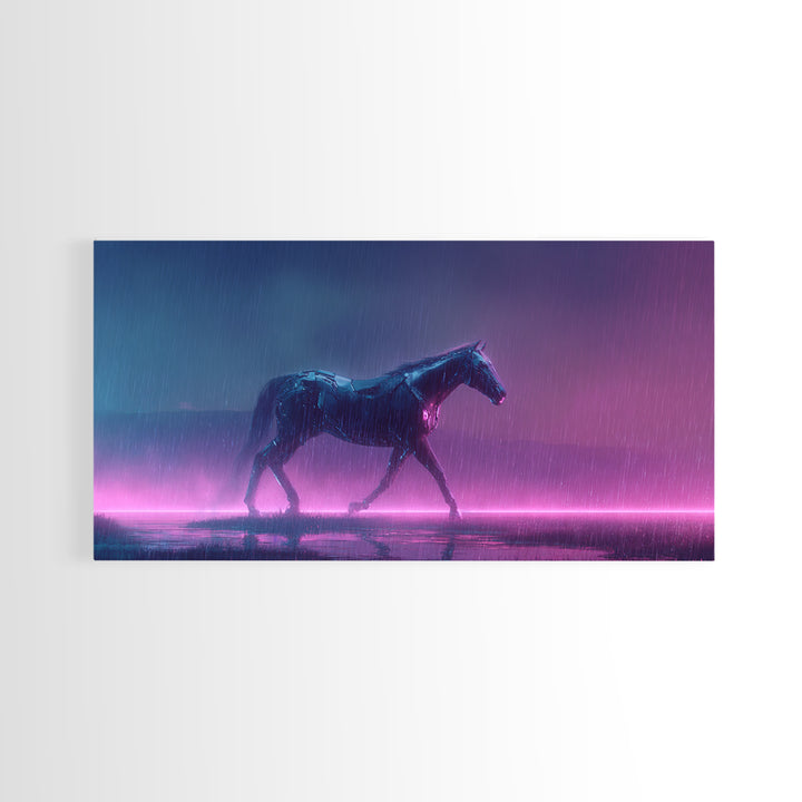 Cybernetic Horse in a Luminous Field Framed Canvas Print, Futuristic Art, Eclectic Home Decor, Living Room Decor, FUT-2x1-81