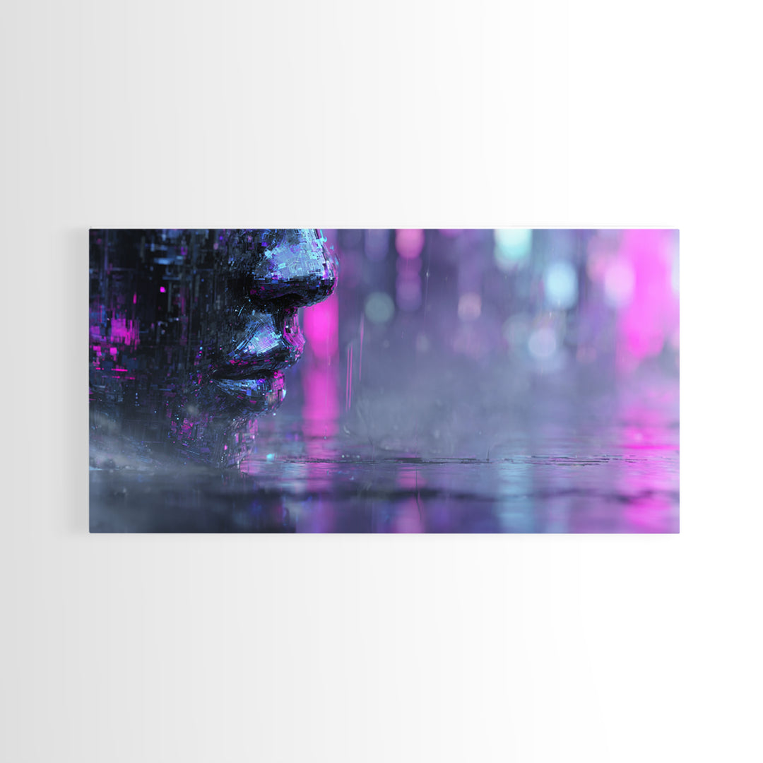Abstract Ai Face Formed from Light Fragments Canvas Print, Futuristic Art, Extra Large Wall Art, Living Room Decor, Future, FUT-2x1-94