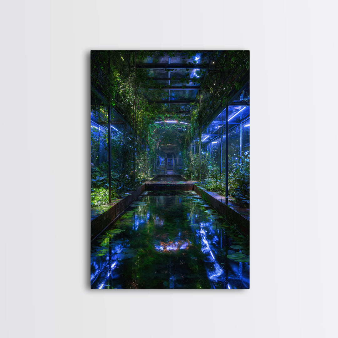 Bioluminescent Garden in a Future Habitat Framed Canvas Print, Futuristic Art, Printable Wall Art, Living Room Decor, Future, FUT-2x3-36