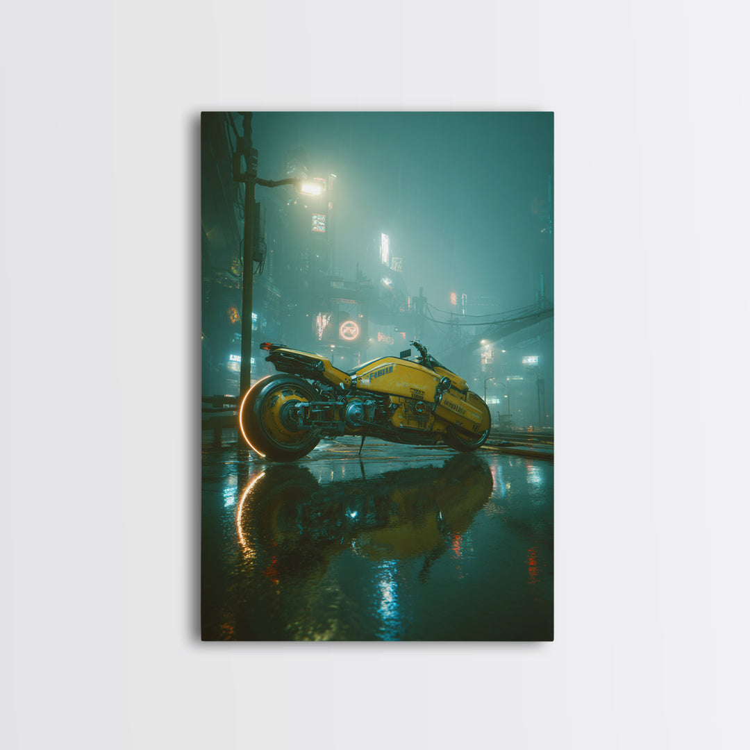 High Speed Hover Bike Trail of Light Framed Canvas Print, Futuristic Art, Modern Art, Living Room Decor, Fine Art, Future, FUT-2x3-4