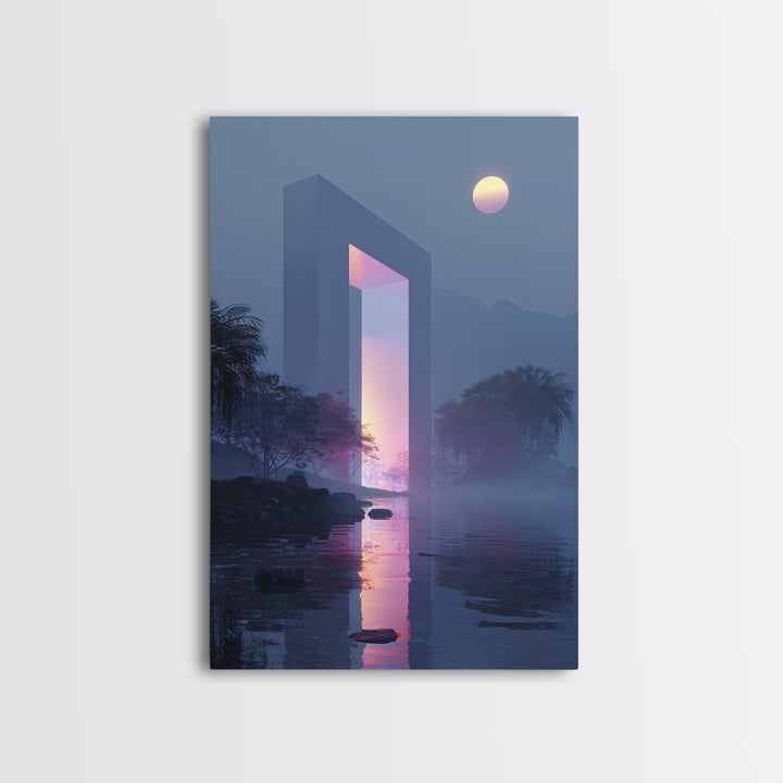 Glowing Geometric Portal Framed Canvas Print, Futuristic Art, Unique Wall Art, Living Room Decor, Fine Art, Future, FUT-2x3-46