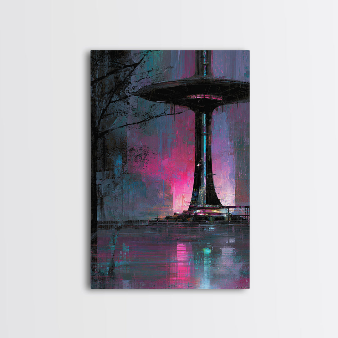Bioluminescent Garden in a Future Habitat Canvas Print, Futuristic Art, Eclectic Home Decor, Living Room Decor, Future, FUT-2x3-60