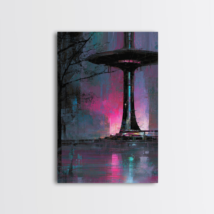 Bioluminescent Garden in a Future Habitat Canvas Print, Futuristic Art, Eclectic Home Decor, Living Room Decor, Future, FUT-2x3-60