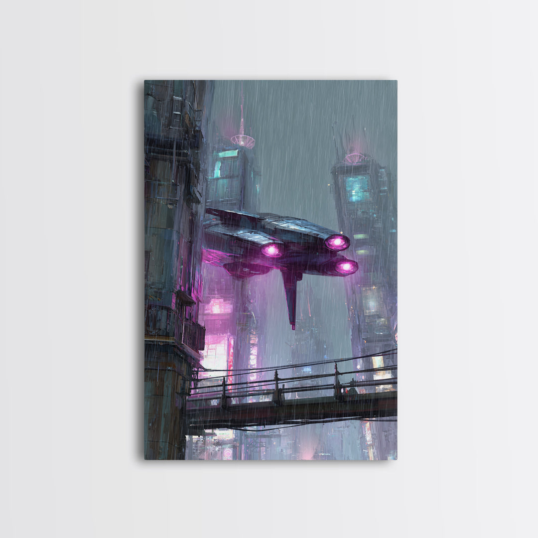 Futurist Bird Made of Panels and Light Framed Canvas Print, Futuristic Art, Steampunk Decor, Living Room Decor, Future, FUT-2x3-78