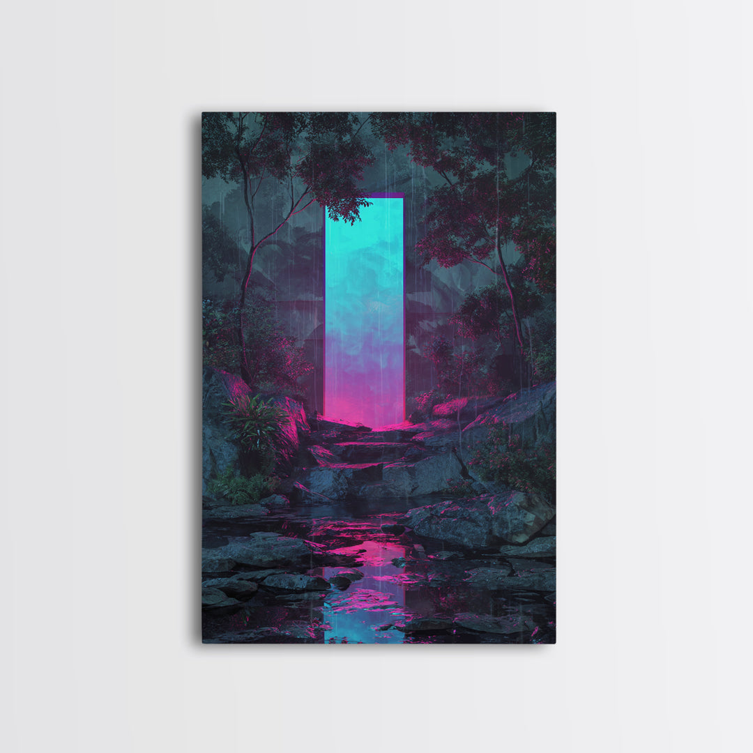 Glowing Geometric Portal Framed Canvas Print, Futuristic Art, Digital Art Print, Living Room Decor, Fine Art, Future, FUT-2x3-94