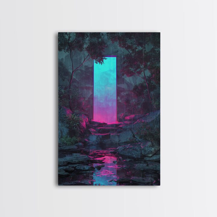 Glowing Geometric Portal Framed Canvas Print, Futuristic Art, Digital Art Print, Living Room Decor, Fine Art, Future, FUT-2x3-94