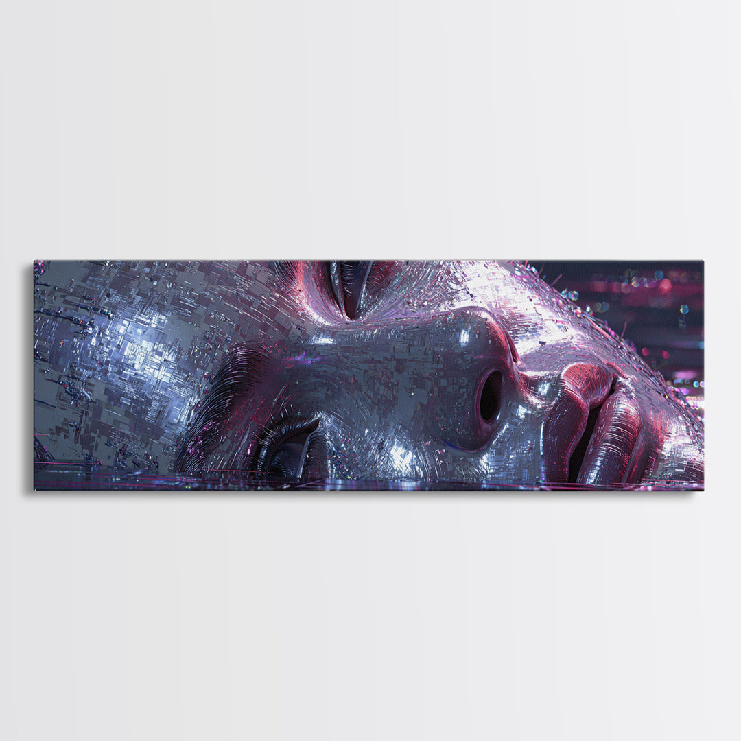 Abstract Ai Face Formed from Light Fragments Framed Canvas Print, Futuristic Art, Digital Poster, Living Room Decor, Future, FUT-3x1-18