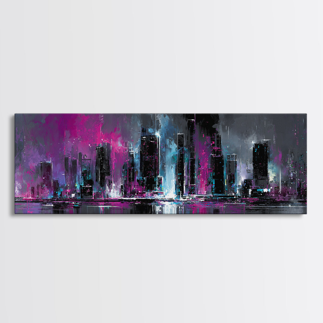 Sleek Chrome City Skyline Canvas Print, Futuristic Art, Wall Decor, Living Room Decor, Abstract Art, Future, Modern Wall Art, FUT-3x1-41