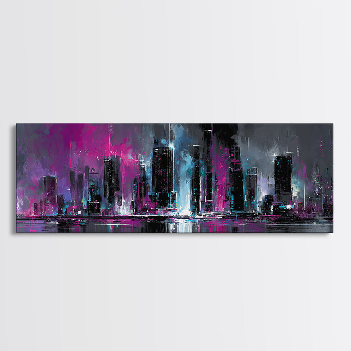 Sleek Chrome City Skyline Canvas Print, Futuristic Art, Wall Decor, Living Room Decor, Abstract Art, Future, Modern Wall Art, FUT-3x1-41