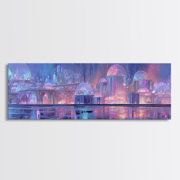 Futuristic Botanical Greenhouse Framed Canvas Print, Futuristic Art, Victorian Decor, Living Room Decor, Oil Painting, Future, FUT-3x1-58