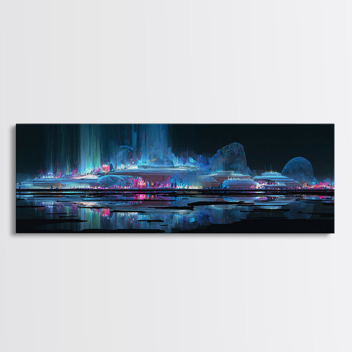 Bioluminescent Garden in a Future Habitat Framed Canvas Print, Futuristic Art, Digital Art, Living Room Decor, Fine Art, Future, FUT-3x1-68