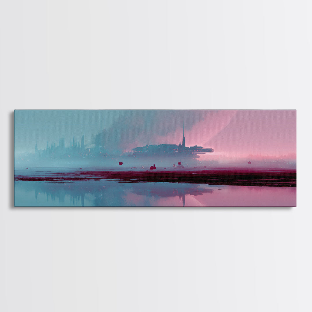 Minimal Spacecraft over a Clean Planet Horizon Canvas Print, Futuristic Art, Canvas Painting, Living Room Decor, Oil Painting, FUT-3x1-71