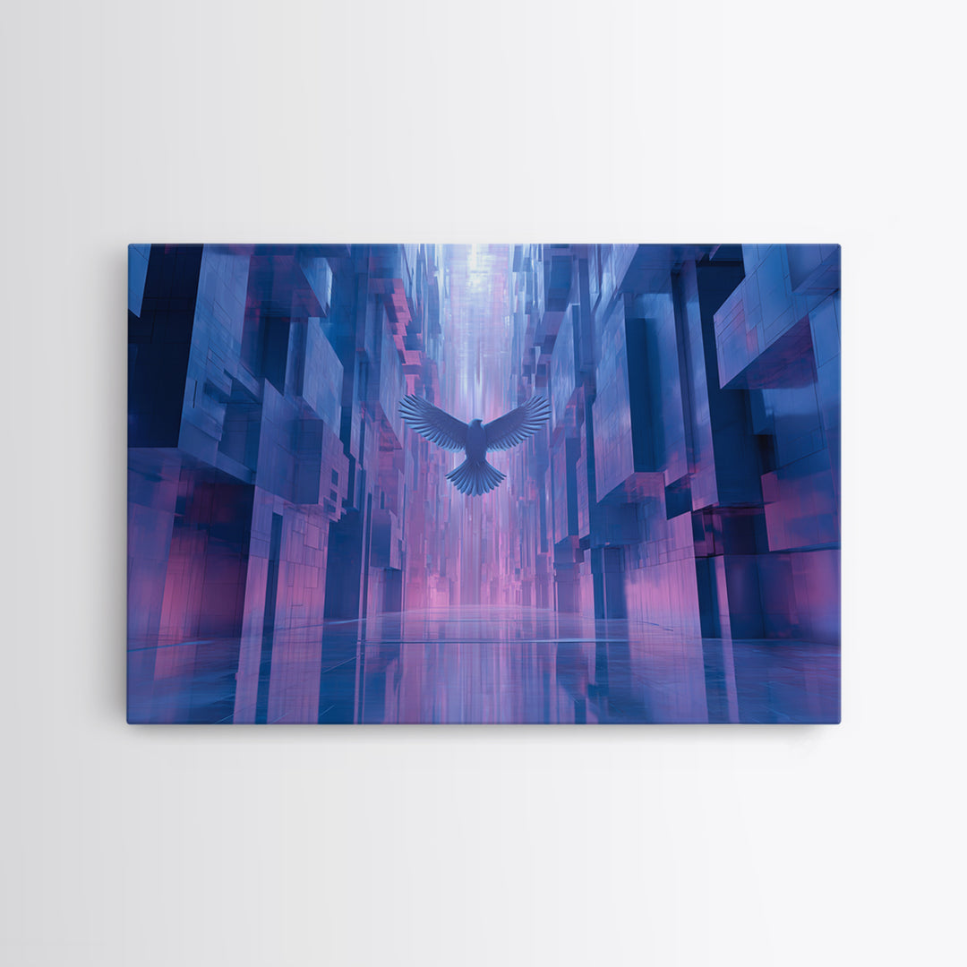 Futurist Bird Made of Panels and Light Framed Canvas Print, Futuristic Art, Steampunk Decor, Living Room Decor, Future, FUT-3x2-2