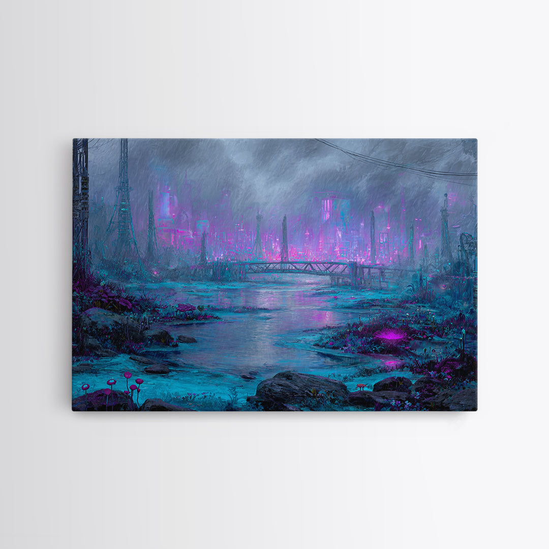 Bioluminescent Garden in a Future Habitat Canvas Print, Futuristic Art, Digital Art, Living Room Decor, Oil Painting, Future, FUT-3x2-32