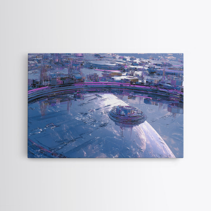 Orbital City Ring Around a Blue Planet Canvas Print, Futuristic Art, Modern Wall Decor, Living Room Decor, Fine Art, Future, FUT-3x2-62