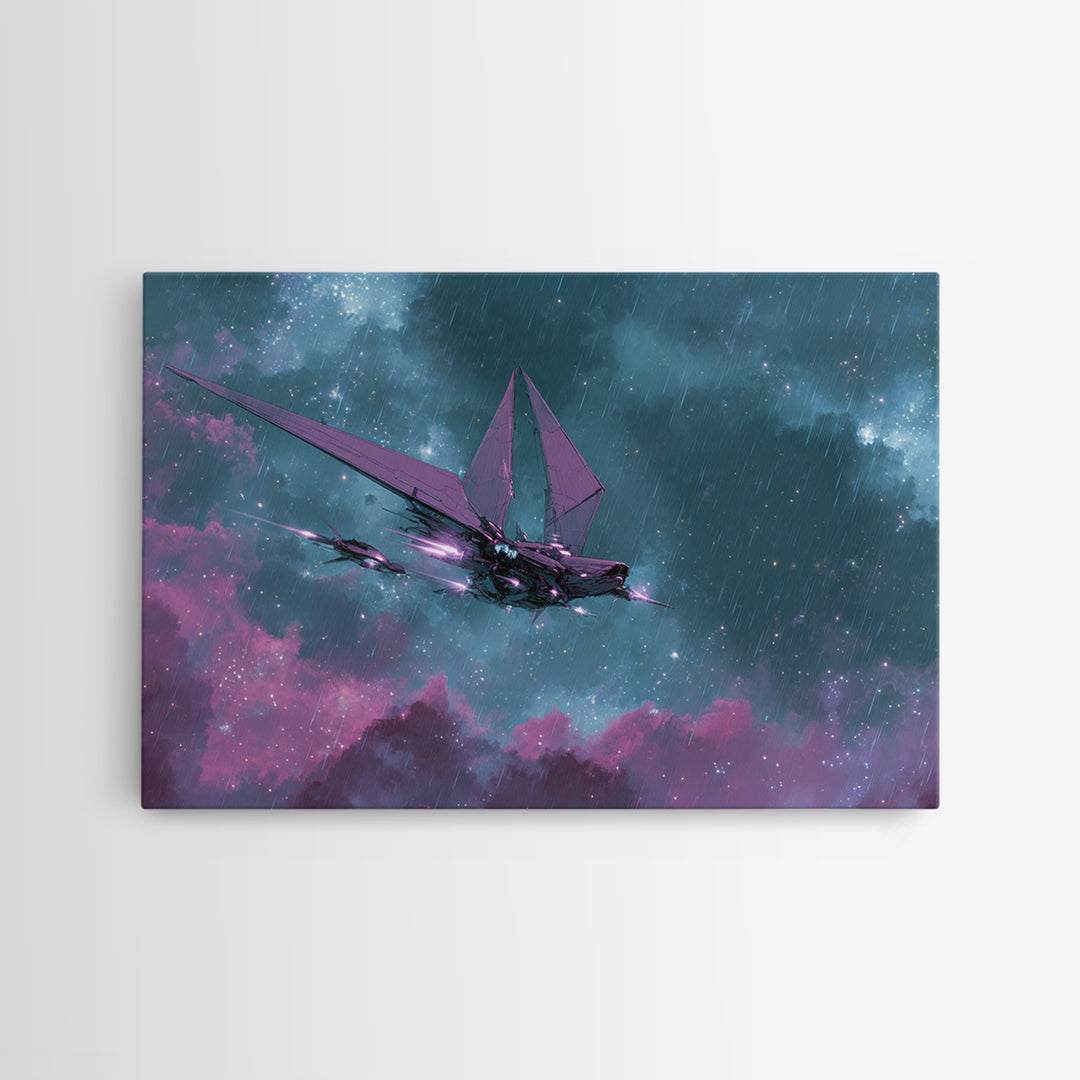 Solar Sail Ship Crossing Star Filled Space Framed Canvas Print, Futuristic Art, Digital Art, Living Room Decor, Future, FUT-3x2-69