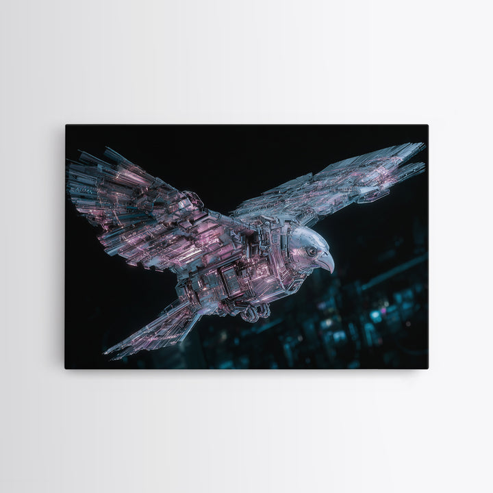 Futurist Bird Made of Panels and Light Framed Canvas Print, Futuristic Art, Modern Decor, Living Room Decor, Oil Painting, FUT-3x2-74