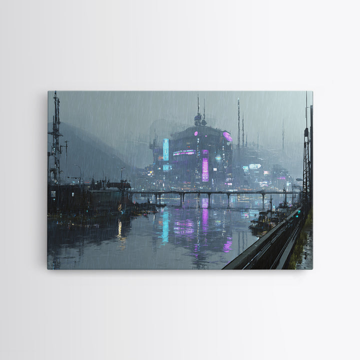 White and Blue Utopian Megastructure Canvas Print, Futuristic Art, Unique Home Decor, Living Room Decor, Fine Art, Future, FUT-3x2-88