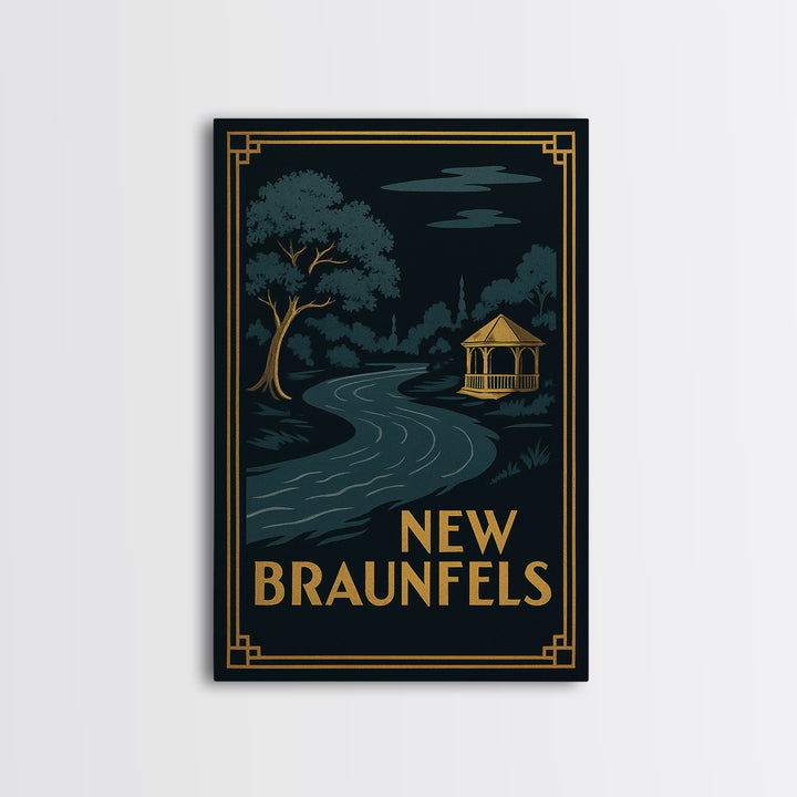 New Braunfels Texas Travel Poster, Canvas Print, Black Gold City Wall Art, New Braunfels Wall Art, Travel Wall Art, Living Room Wall Art